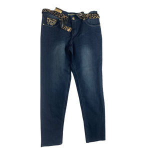 Level 25 Denim Womens Size 16 Blue Cheetah Pockets and Belt Skinny NWT